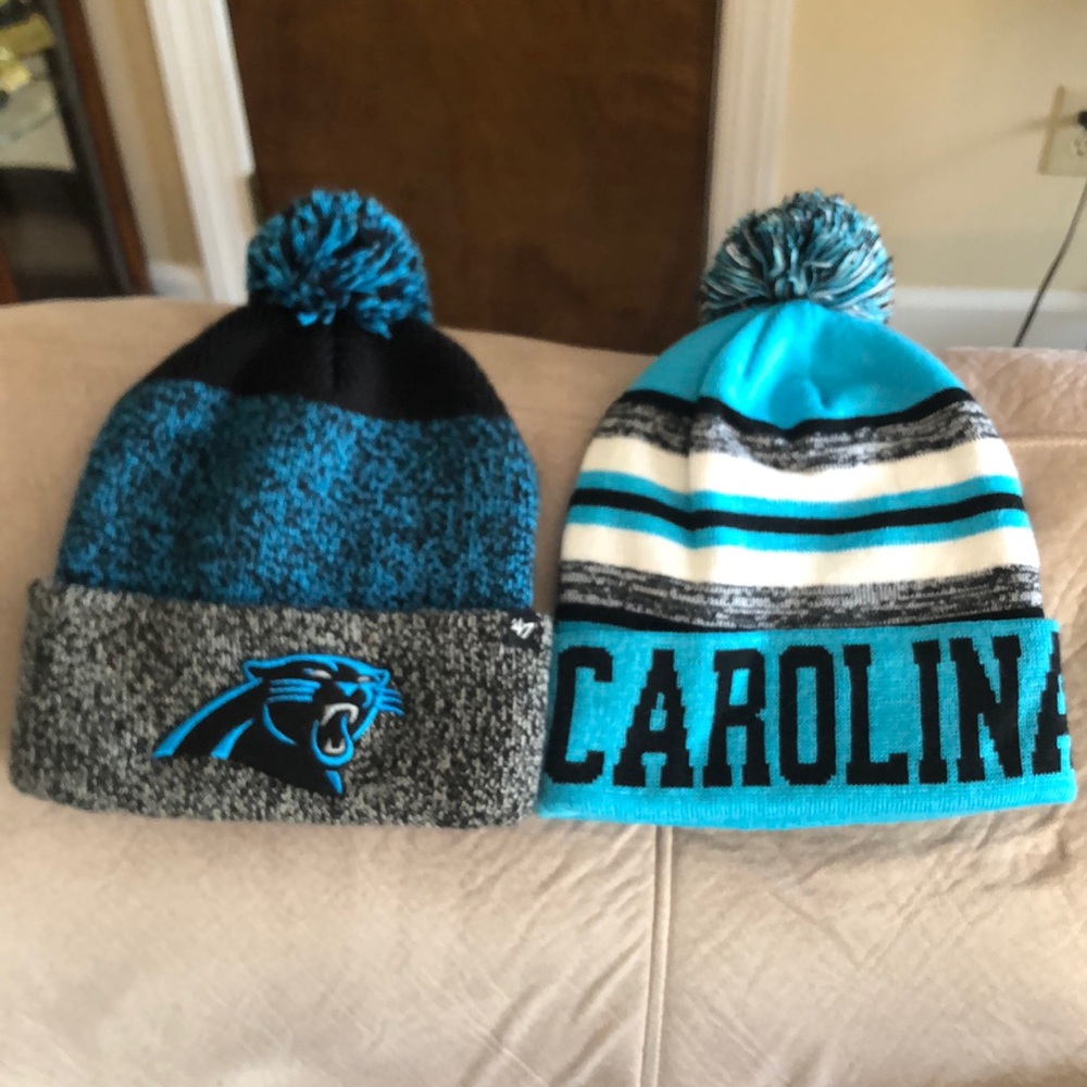 Two Carolina panthers beanies